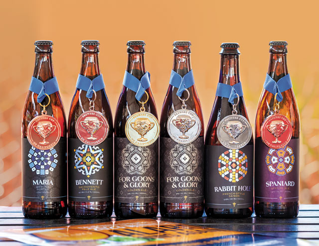 Alaro Brewing Beer Bottles with Blue Ribbons